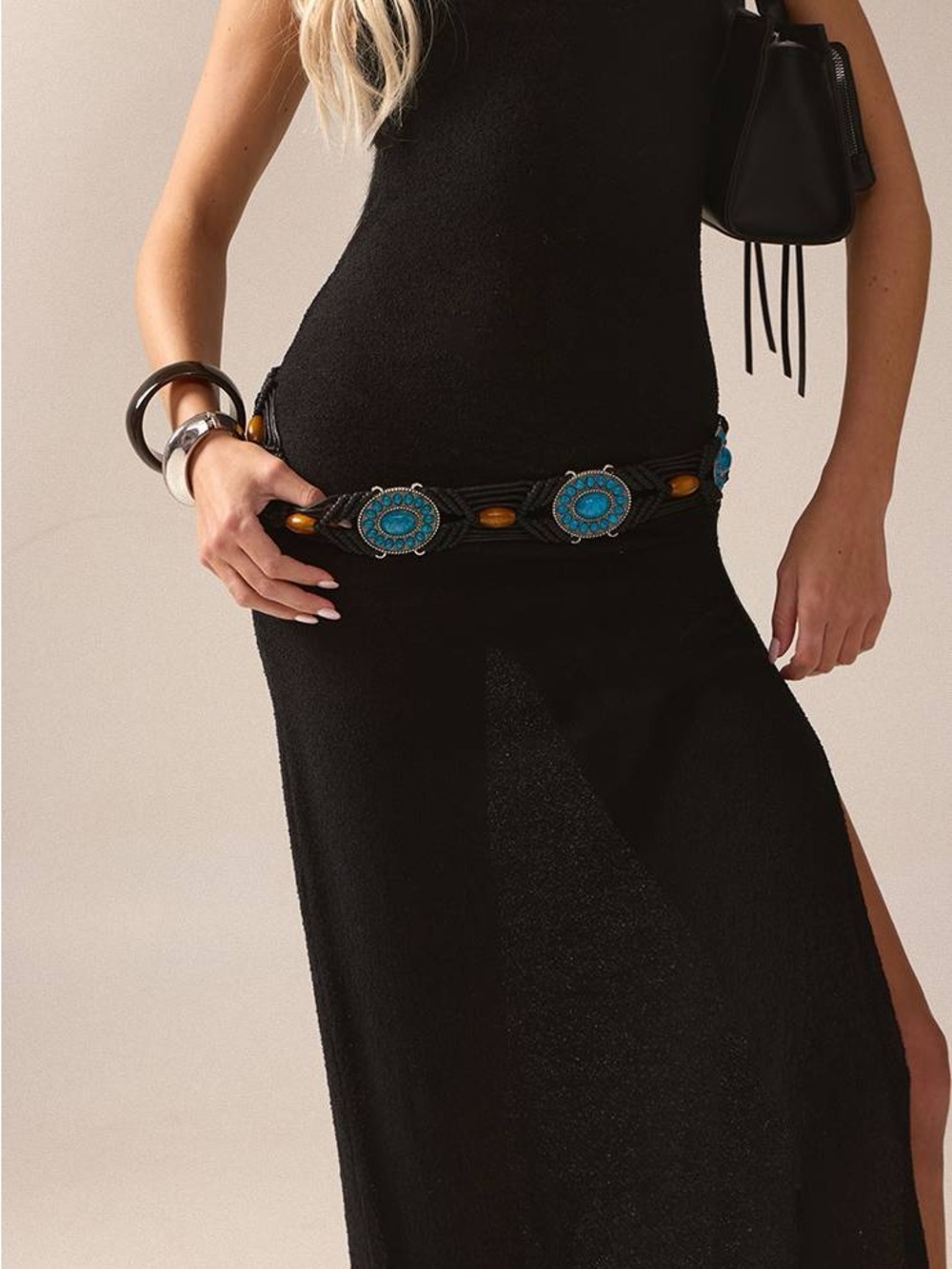 Nasty Gal Macrame Trim Beaded Detail Waist Belt